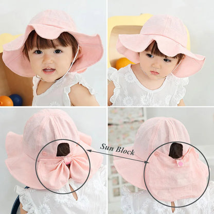 Princess Baby Hat for Girls Big Bow Summer Kids Bucket Hats Wide Brim Travel Baby Sun Cap Infant Accessories 1-3Y
