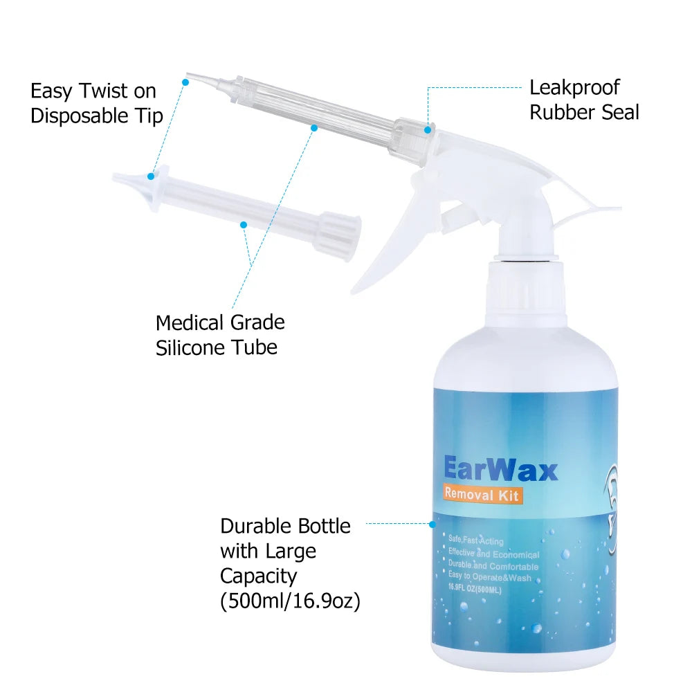 500/300ml Ear Cleaner Kit for Adults Kids Spiral Ear Wax Remover Plastic Water Irrigation Bottle Ear Care Washing Safety Squeeze
