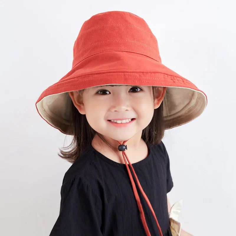 COKK Kids Bucket Hat Summer Foldable Double Sided Wide Brim Beach UV Protection Sunscreen Fisherman Hats Girl