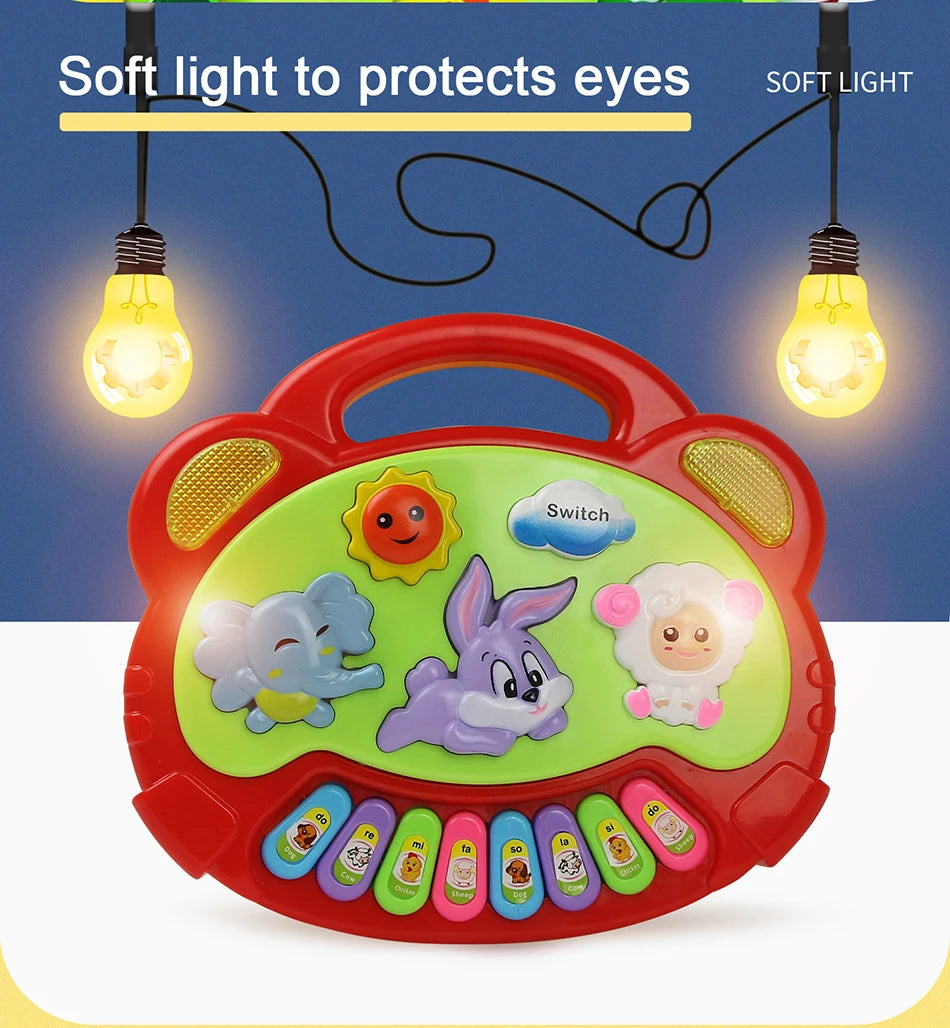 Kids Cartoon Piano Keyboard Game with Animal Sounds Flashing Light Music Baby Instrument Music Toys Educational Toys Kids Gifts
