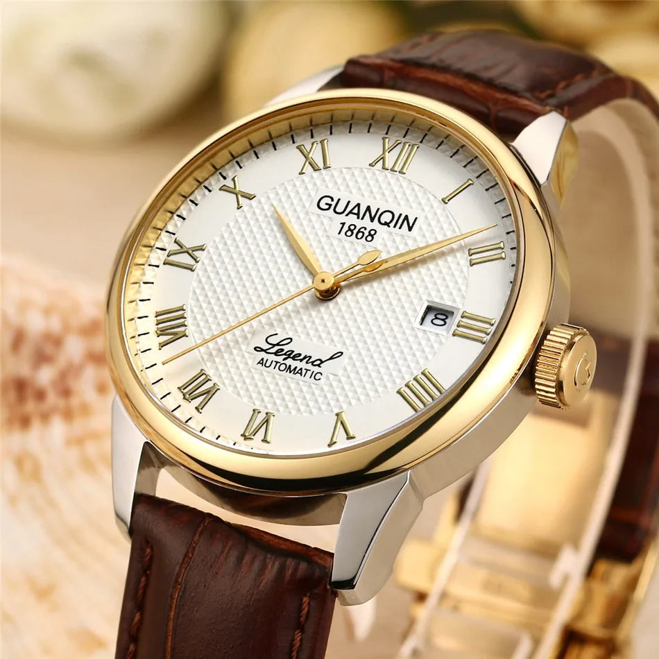 Men Watches 2025 GUANQIN Automatic Self-Wind Date Watch Mens Top Brand Luxury Mechanical Leather Wristwatch relogio masculino