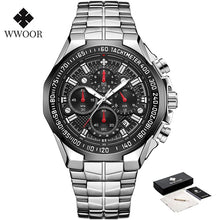 Load image into Gallery viewer, Sports Watches For Men Fashion Quartz Men Big Clock WWOOR Top Brand Luxury Military Full Steel Waterproof Chronograph Wristwatch
