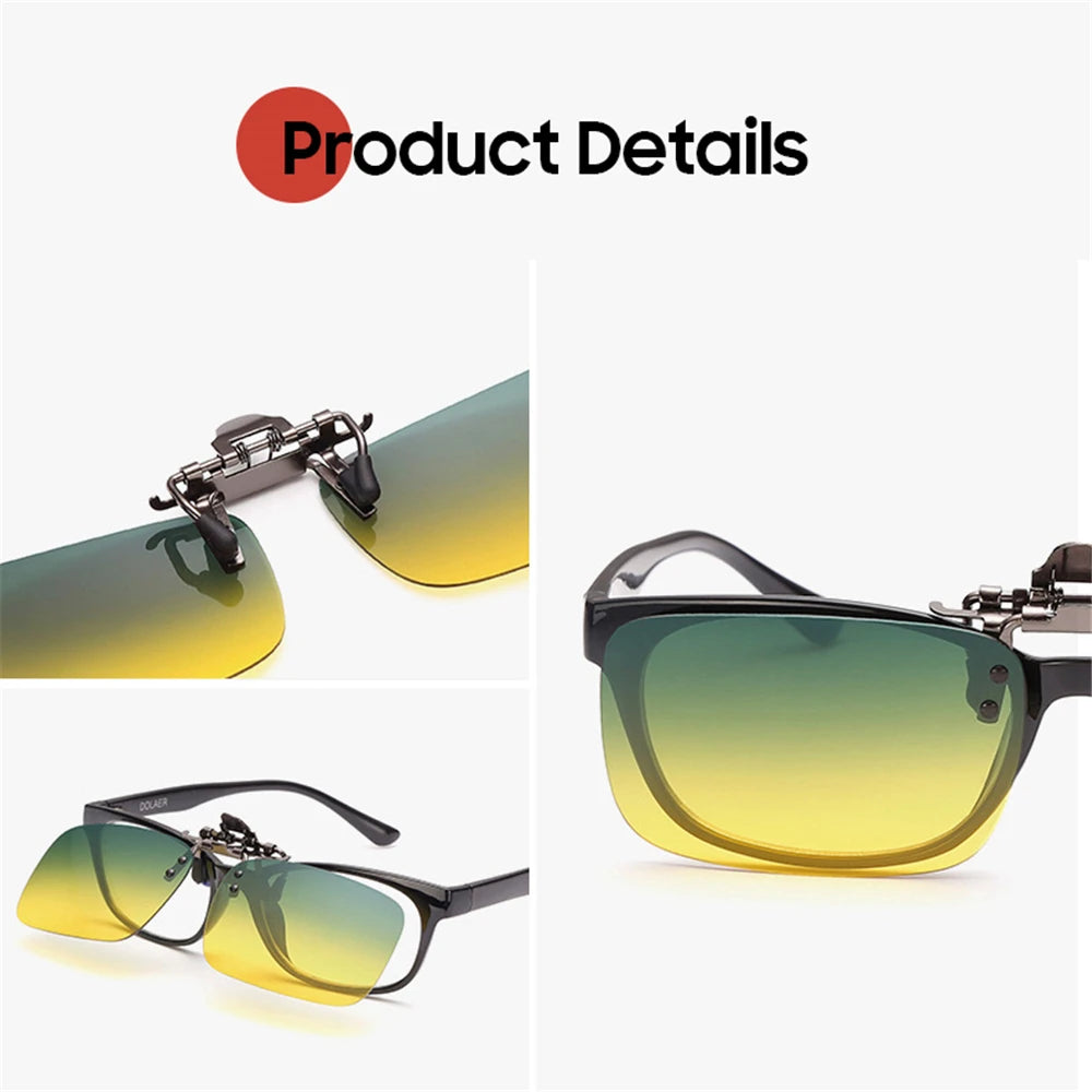Day and Night Flip Up Clip On Sunglasses Polarized Driving Aviation Oversized S M L Size Yellow Green Lens Fishing UV400 Goggles