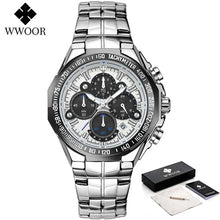 Load image into Gallery viewer, Sports Watches For Men Fashion Quartz Men Big Clock WWOOR Top Brand Luxury Military Full Steel Waterproof Chronograph Wristwatch
