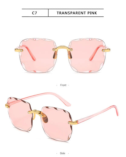 Square Rimless Sunglasses Women Luxury Brand Designer Summer Red Glasses Fashion Sun glasses For Men UV400 Shades Oculos