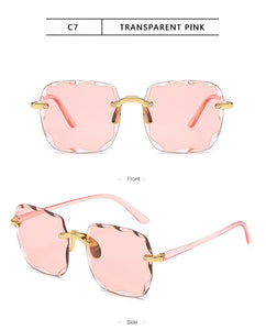 Square Rimless Sunglasses Women Luxury Brand Designer Summer Red Glasses Fashion Sun glasses For Men UV400 Shades Oculos