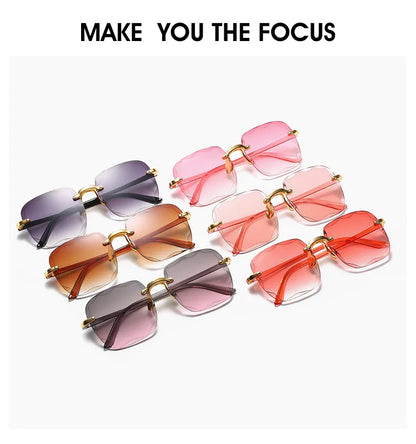Square Rimless Sunglasses Women Luxury Brand Designer Summer Red Glasses Fashion Sun glasses For Men UV400 Shades Oculos