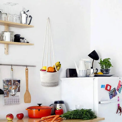 Garden Hanging Planter Woven Plant Storage Basket Indoor Outdoor Flower Holder Home Balcony Ornaments Flower Pot Patio Decor