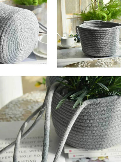 Garden Hanging Planter Woven Plant Storage Basket Indoor Outdoor Flower Holder Home Balcony Ornaments Flower Pot Patio Decor
