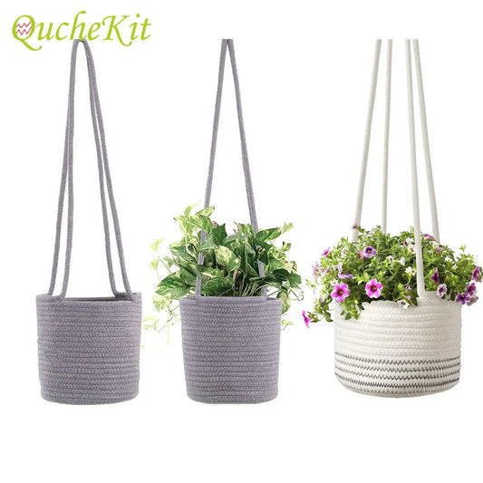 Garden Hanging Planter Woven Plant Storage Basket Indoor Outdoor Flower Holder Home Balcony Ornaments Flower Pot Patio Decor