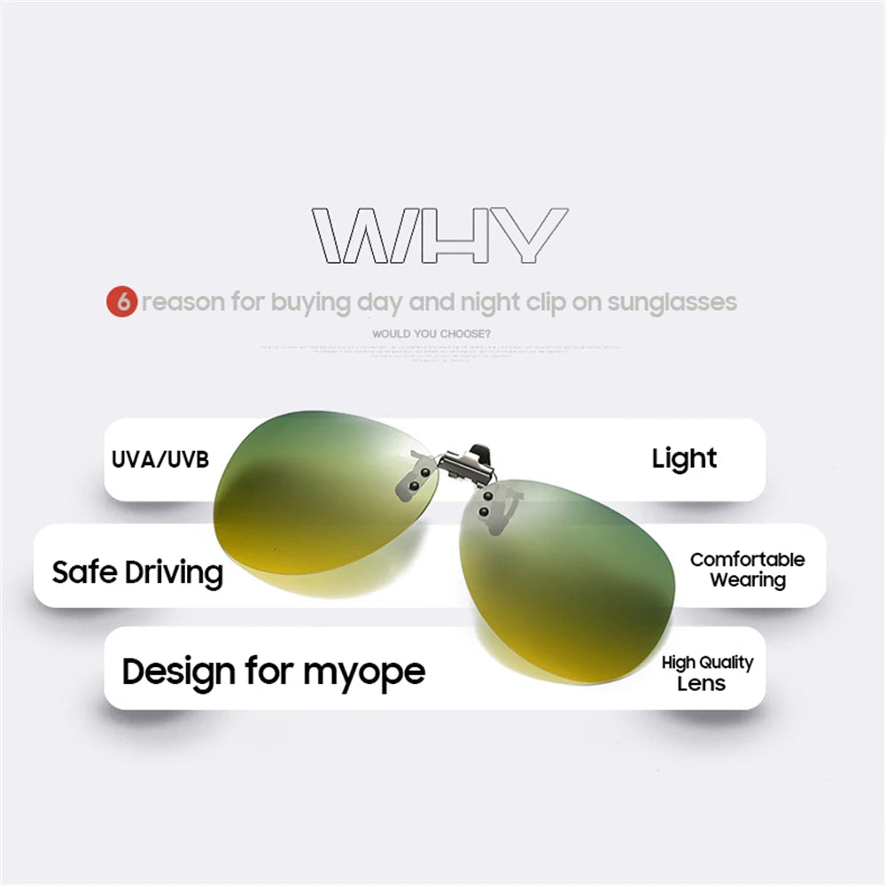 Day and Night Flip Up Clip On Sunglasses Polarized Driving Aviation Oversized S M L Size Yellow Green Lens Fishing UV400 Goggles