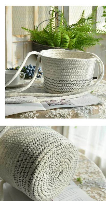 Garden Hanging Planter Woven Plant Storage Basket Indoor Outdoor Flower Holder Home Balcony Ornaments Flower Pot Patio Decor