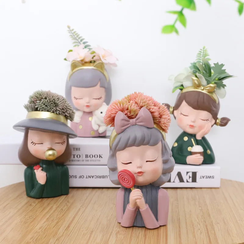 European Resin Gardening DIY Succulent Flower Pot Table Top Creative Cute Girl Green Plant Small Flower Pot Gift