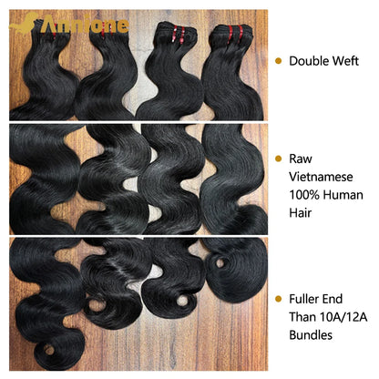 15A Raw Hair Bundles Double Drawn Vietnamese 22Inch Body Wave Bundles 100% Human Hair Bundles Unprocessed Virgin Hair Extensions