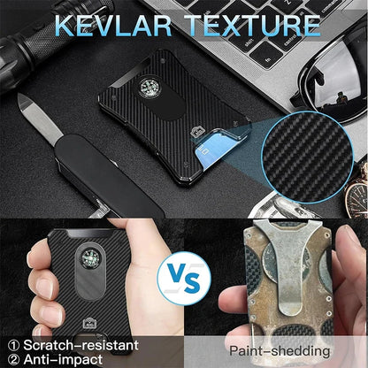 Metal Wallet for Men, Ergonomics Design Money Clip Wallet with Compass, Minimalist Slim Wallet with RFID Blocking