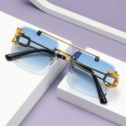 Fashion Rimless Square Double Bridge Sun Glasses Vintage Women Men Sunglasses UV400