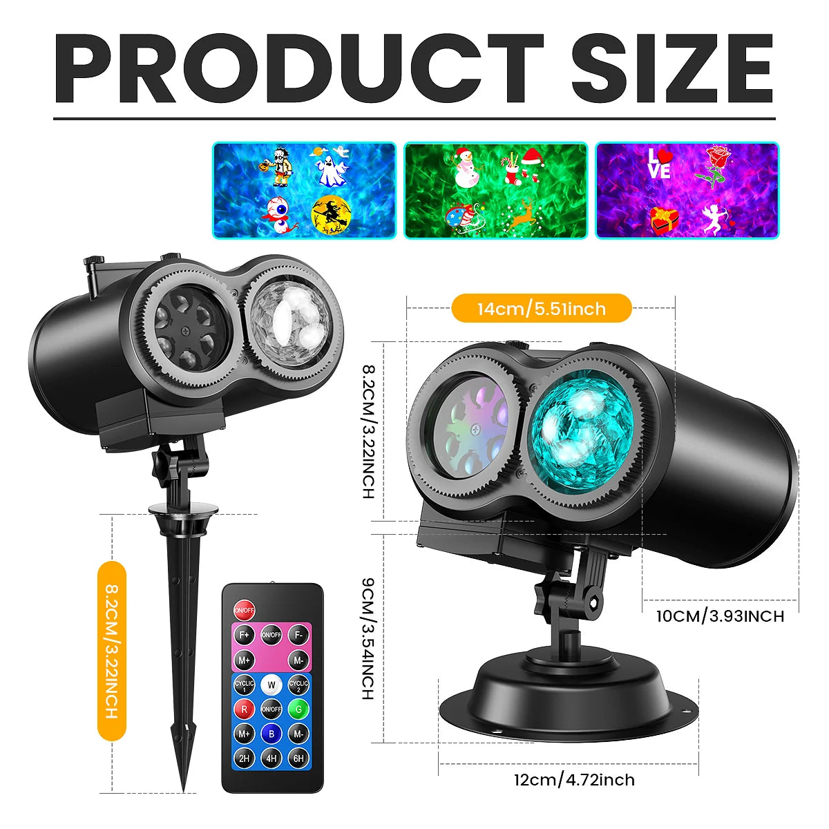 Halloween Christmas Projector Lights Outdoor 16 HD Slides, 2 in 1 Water Wave Lamp with Color Patterns, Timer & Remote for Party