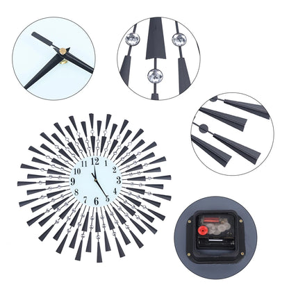 Modern Black Silent Wall Clock Battery Operated Non-Ticking for Bedroom Kitchen Office Home Decorative Crystal Clock Wall Decor
