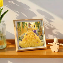 Load image into Gallery viewer, Diamond Painting Set - Elegant Scene of Woman in Yellow Dress on Stairs, Home Wall Decoration, with Special Shaped Rhinestones,
