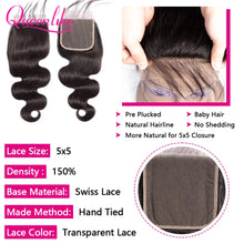 Load image into Gallery viewer, Queenlike 26 28 30 32 inch Body Wave Bundles 100% Human Hair with 4x4/5x5 Lace Closure Brazilian Raw Hair Bundles for Women
