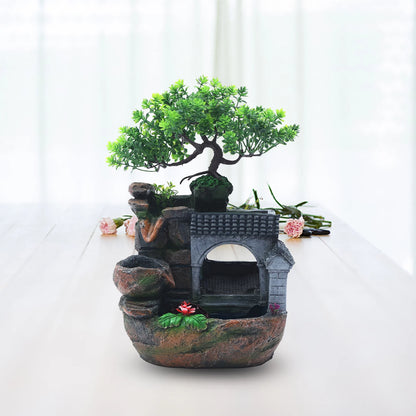 LED Desktop Water Fountain Waterfall Ornament w/ Pump Office Home Indoor Decor