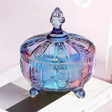 Load image into Gallery viewer, Purple Glass Candy Dish with LidEmbossed Candy Jar with Lid 16oz Vintage Candy Dishes Bowl with Lids for Office Desk Coffee Tab
