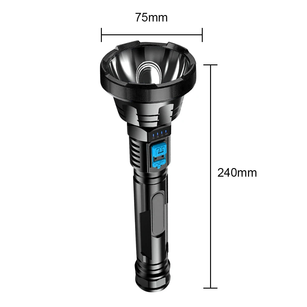 LED Flashlight Multifunctional Waterproof Handheld Spotlight USB Charging Service Work Light Power Display for Outdoor Equipment
