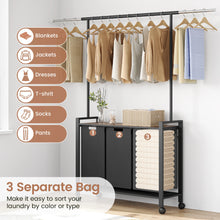 Load image into Gallery viewer, 1 Set Ironwood Hanging Laundry Basket Telescopic with Clothes Hanging Rod and Wooden Storage Shelf for Laundry Room Storage
