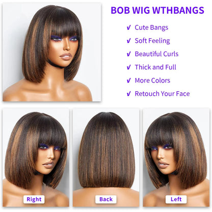 Short Ombre Honey Blonde Bob Wigs Human Hair Honey Brown Straight Human Hair Wigs Lace Part 1B30 Brown Wigs for Black Women