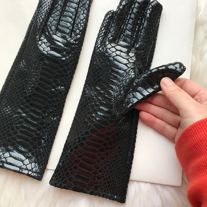 Long Gloves For Women Spring Winter Male Patent Leather Fashion Catwalk Motorcycle Riding Luvas Brilliant Warm Arm Warmer Gants