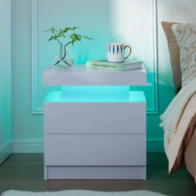 Load image into Gallery viewer, Set of 2 LED Nightstand with 2 Drawers, Bedside Table with Drawers for Bedroom Furniture, Side Bed Table with LED
