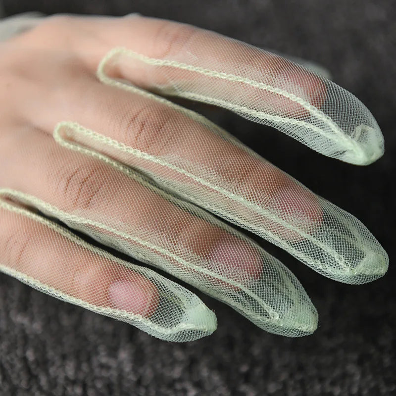 Women Short Tulle Gloves Sexy Lace Mittens Tulle Full Finger Gloves Lady Driving Glove Transparent Mittens Wedding Bridal Gloves