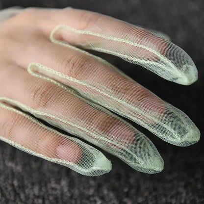 Women Short Tulle Gloves Sexy Lace Mittens Tulle Full Finger Gloves Lady Driving Glove Transparent Mittens Wedding Bridal Gloves