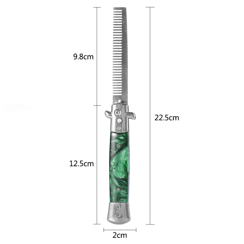 Knife Comb Pocket Comb Spring Comb 3Colors Stainless Steel Switchblade Spring Pocket Oil Hair Comb Foldable Hairstyling Brush