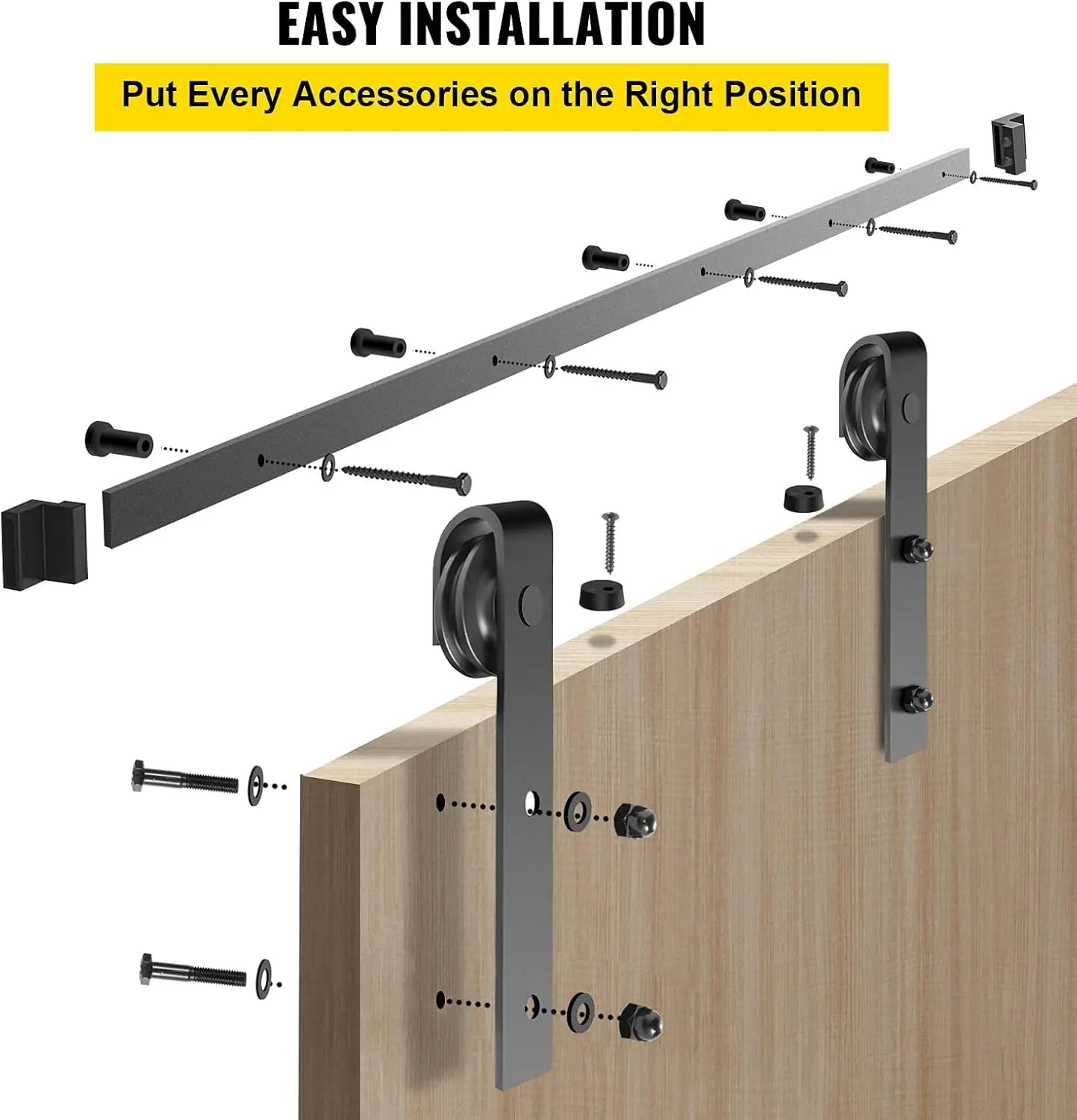 Sliding Barn Door Hardware Kit, 9FT Barn Door Kit, 330LBS Load-Bearing Double Barn Door Hardware Kit, Carbon Steel Barn Door
