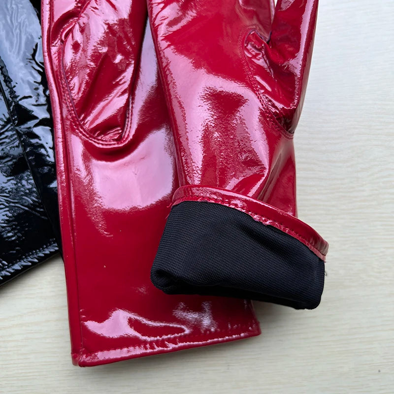 Long Gloves For Women Spring Winter Male Patent Leather Fashion Catwalk Motorcycle Riding Luvas Brilliant Warm Arm Warmer Gants