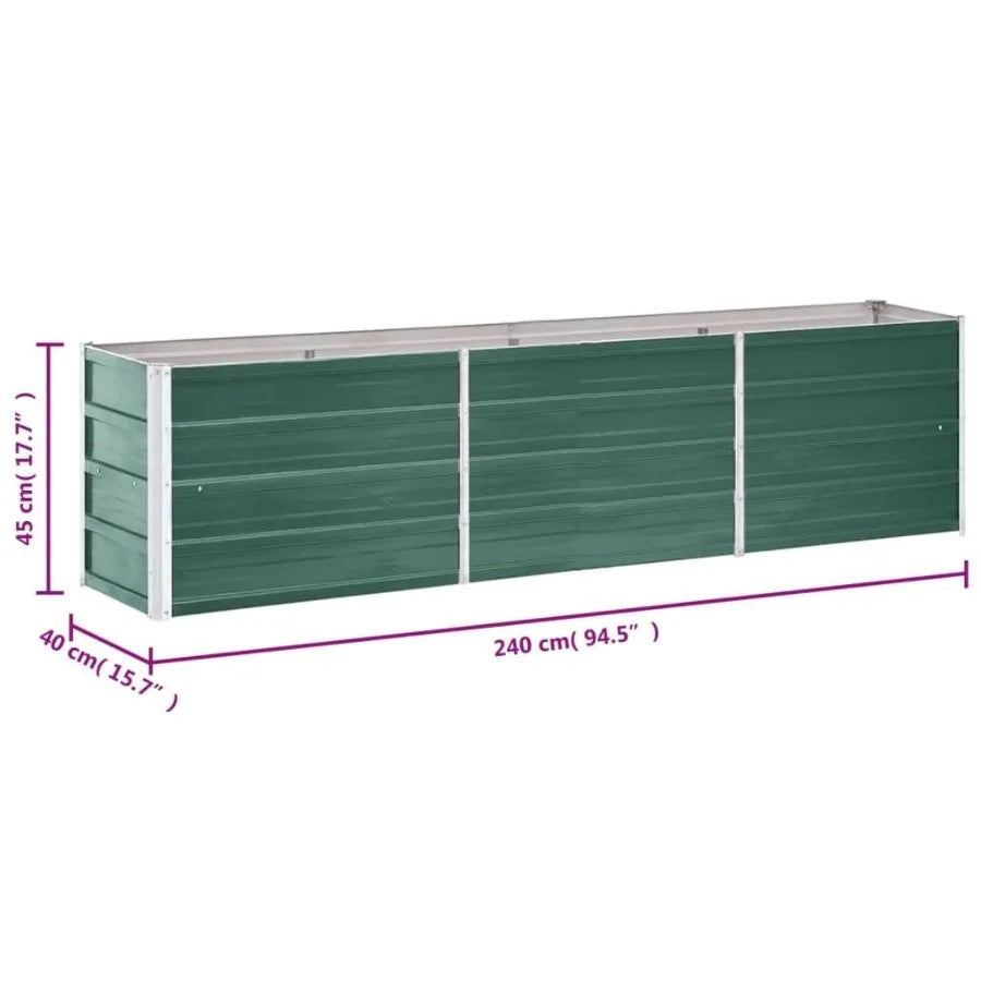 Garden Raised Bed Galvanized Steel 94.5x15.7x17.7 Green