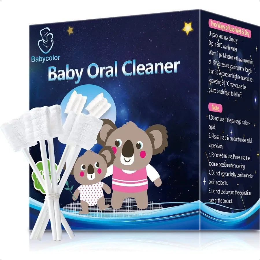 [100Pack] Baby Toothbrush Newborn Baby Tongue Cleaner Toothbrush Clean Baby Gums Disposable Tongue Cleaner Soft Gauze Toothbrus