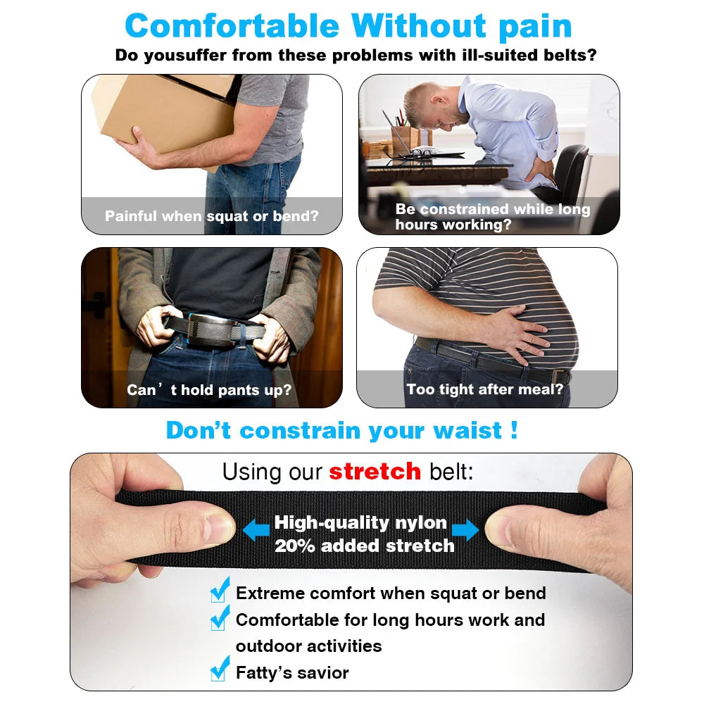 Men Elastic Belt Alloy Automatic Buckle Tough Stretch Nylon Mens Military Tactical Belt Golf Canvas Pants Waistband