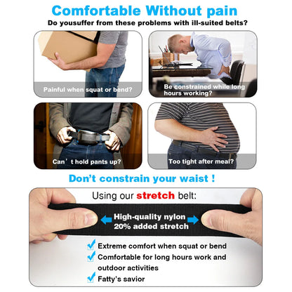 Men Elastic Belt Alloy Automatic Buckle Tough Stretch Nylon Mens Military Tactical Belt Golf Canvas Pants Waistband