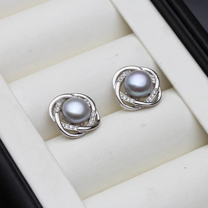 Wedding Natural Freshwater Stud Earrings With Pearls For Women,Silver 925 Pearl Earrings Wife Girls Birthday Gift White Black