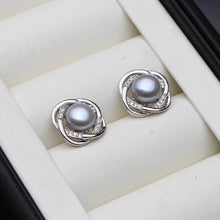 Load image into Gallery viewer, Wedding Natural Freshwater Stud Earrings With Pearls For Women,Silver 925 Pearl Earrings Wife Girls Birthday Gift White Black
