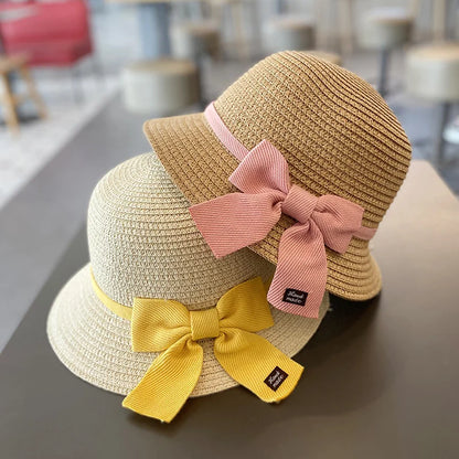 Kids Hat For Girls 3-8Y Straw Children's Sunshade Cap Bag Summer Baby Travel Sunscreen Beach Hat Sun Fisherman Cap Fashion Style