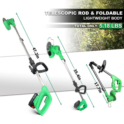 Cordless Electric Weed Eatwith a Charger, Height Adjustable Brush Cutter, Rechargeable Weeder for Home Weeding, Mowing