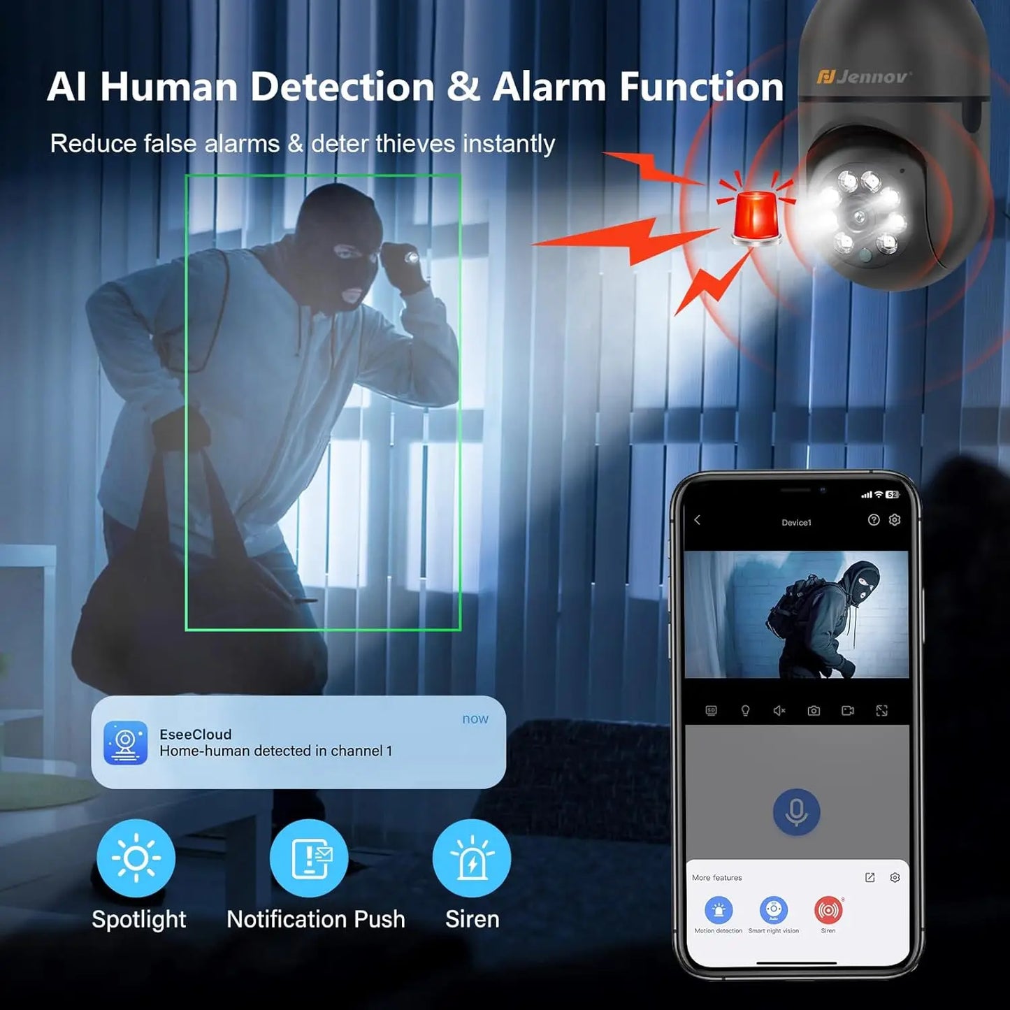 Jennov 2Pcs 2K WiFi Light Bulb Security Camera Wireless Outdoor - Cameras for Home Security Outside, Light Socket Indoor Camera