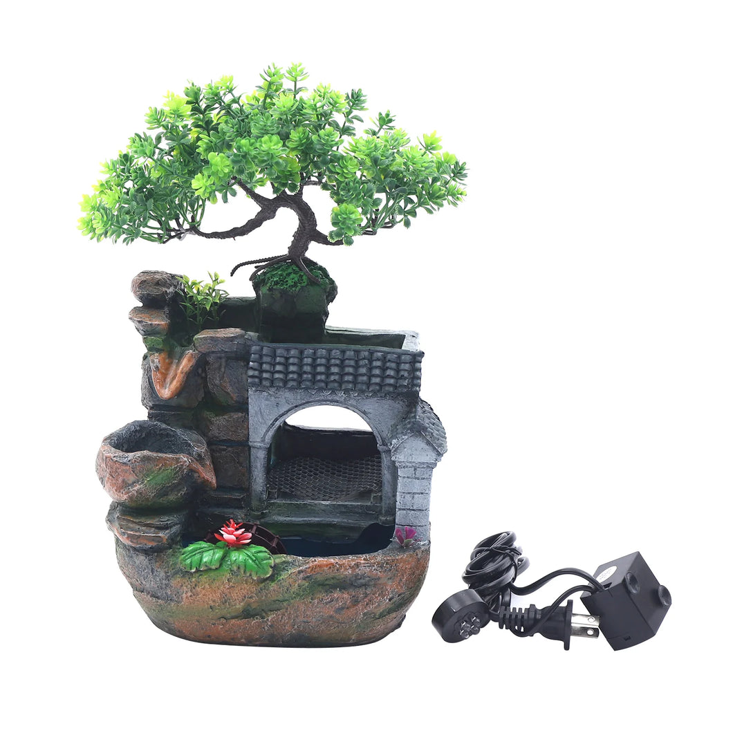 LED Desktop Water Fountain Waterfall Ornament w/ Pump Office Home Indoor Decor