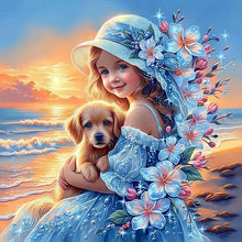 Load image into Gallery viewer, SDOYUNO 5D DIY Diamond Painting Beach Girl with Puppy Cross Stitch Kit Rhinestones Mosaic Diamond Embroidery Flowers Home Decor

