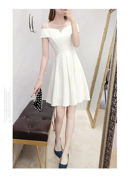 Women's Clothing White Off-Shoulder Dress New Summer Elegant Simple Style Slim Fit A-Line Midi Dress Fresh Chic Casual Fashion