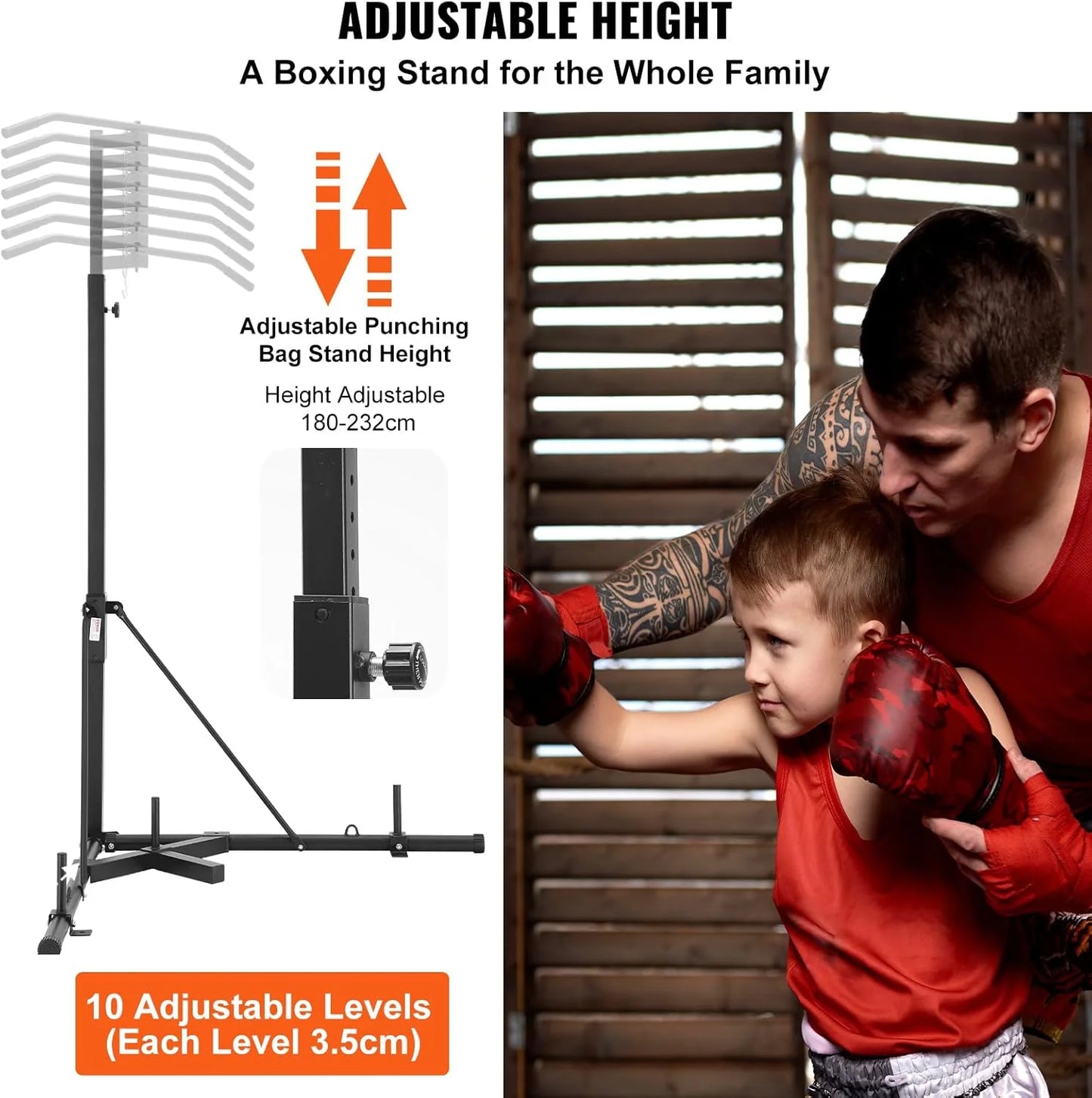 VEVOR 2 in 1 Punching Bag Stand, Steel Heavy Duty Workout Equipment, Adjustable Height Boxing Punching Bag Stand with Pull Up Ba