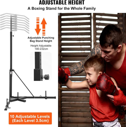 VEVOR 2 in 1 Punching Bag Stand, Steel Heavy Duty Workout Equipment, Adjustable Height Boxing Punching Bag Stand with Pull Up Ba